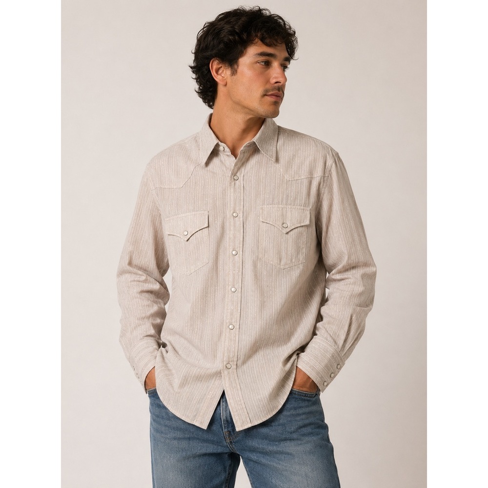 Prior Westerns Mens Vintage Tan Striped Heart Pearl Snap Western Shirt XL |G1
